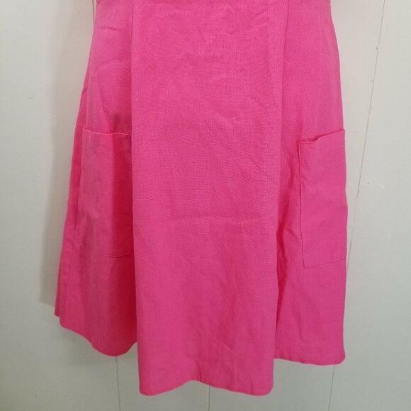 Asos Hot Pink Dress Off Shoulder Linen Pockets US8 Skater Fit Flare A Line - Picture 3 of 6